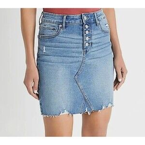 NWT Maurices Size 14 Denim Skirt Stretch Raw Hem Distressed Boho Festival
